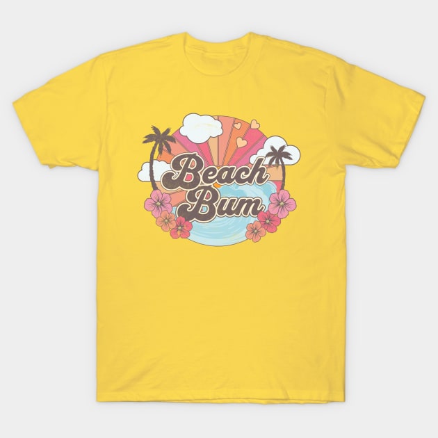 Beach Bum Retro Surfing Sunset Hibiscus T-Shirt by PUFFYP